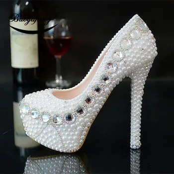 Bao yafang / 2019 Новое поступление, женские свадебные туфли с белым жемчугом, свадебные модельные туфли с круглым носком для свадебной вечеринки, женская обувь на платформе и высоком каблуке