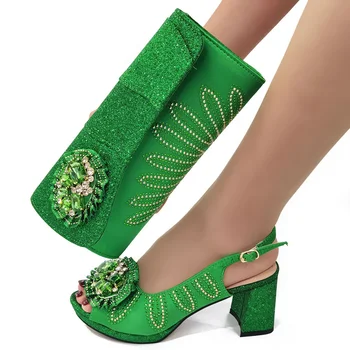 Doershow/ Комплект из милых туфель и сумки в африканском стиле зеленого Цвета, хит продаж, Женские итальянские туфли и сумка в комплекте для свадебной вечеринки HSW1-2
