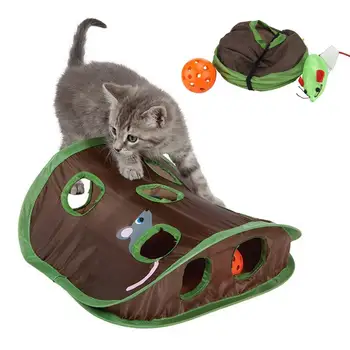 Милый питомец кошка Интерактивная игра в прятки 9 отверстий Туннельная охота на мышь Интеллектуальная игрушка питомец скрытое отверстие котенок складные игрушки