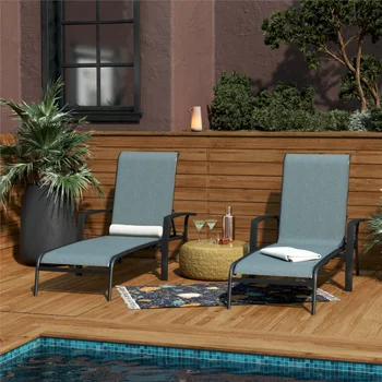Набор мебели для патио Cosco Outdoor Adjustable Aluminum Chaise Lounge, 2 упаковки, черный и синий
