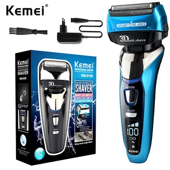 kemei 8150 влажная сухая 3-скоростная перезаряжаемая электробритва для мужчин, электрическая бритва для бороды, станок для бритья лица с 4 лезвиями