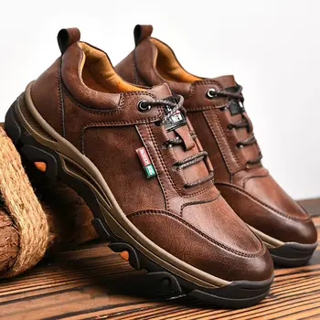 Мужская рабочая кожаная обувь, Весенняя новинка, мужская обувь на шнуровке, Дышащая повседневная обувь в стиле ретро коричневого цвета для мужчин, уличные походные кроссовки