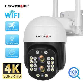 LS VISION 8MP 4K 10x Оптический Зум, Двухобъективная PTZ IP-камера, WiFi, Обнаружение человека, Двухсторонняя аудио-Камера Видеонаблюдения