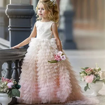 Платья с цветочным узором в стиле Лолиты для девочек на свадьбу, принцессы для младших подружек невесты, Детские Элегантные многоуровневые вечерние платья для Первого причастия