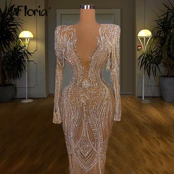 Расшитое бисером и кристаллами Платье для выпускного вечера цвета шампанского, длинные вечерние платья с глубоким V-образным вырезом для женщин, сшитые на заказ Vestidos De Fiesta 2022