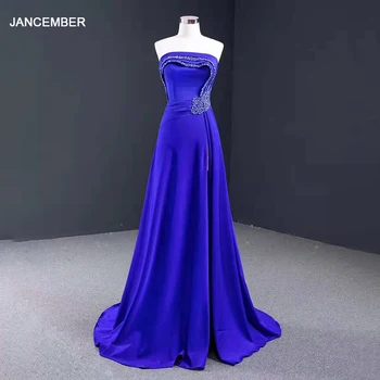 RSM67087 Синее элегантное облегающее вечернее платье для банкета, топ-труба с оборками, платье в пол на шнуровке с открытой спиной, 2021 платье вечернее