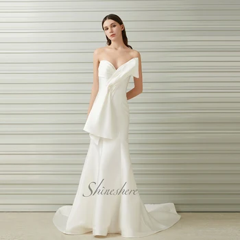 Свадебное платье Jusere плюс размер атласное свадебное платье без бретелек с большим бантом простое свадебное платье со стреловидным шлейфом