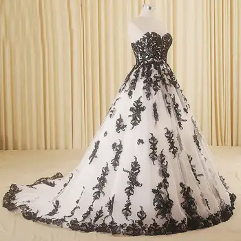 Готическое Черно-белое свадебное платье без бретелек с кружевными аппликациями из тюля размера Плюс, Свадебные платья на заказ, Винтажные халаты