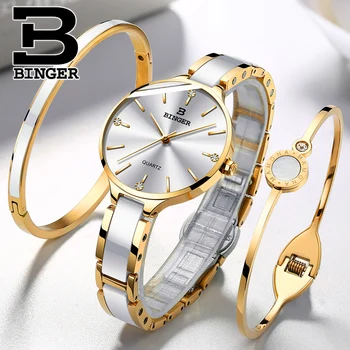 Швейцарский люксовый бренд BINGER, Японские кварцевые женские часы MIYOTA, Сапфировое стекло, Модный браслет, водонепроницаемые часы B-1185