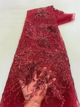 Красная африканская свадебная кружевная ткань, Роскошный Нигерийский тюль, кружево с пайетками для свадебного платья, Французская Сетчатая кружевная ткань с пайетками
