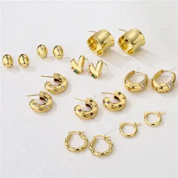 HECHENG, Позолоченные Латунные Металлические Массивные Серьги-кольца для женщин, Модные Круглые Толстые серьги-кольца для девочек