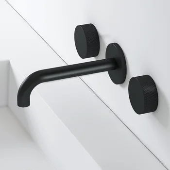 Роскошный Высококачественный Латунный Настенный черный/Хромированный кран для раковины в ванной комнате с 2 ручками для холодной и горячей воды, Модный дизайн