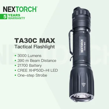 Тактический фонарь Nextorch TA30C с одноступенчатым стробоскопом мощностью 3000 Люмен, Аккумуляторная батарея 21700, высокая мощность 30 Вт, для самообороны