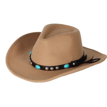 Высококачественная, самая продаваемая Винтажная Каменная коричнево-красная пара, Фетровая шляпа, женская ковбойская шляпа Wester