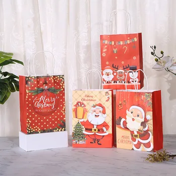 30 шт. Рождественский пакет из крафт-бумаги, Санта-Клаус, Подарочная упаковка для Новогодней вечеринки, сумка для ручек, Детские сувениры, печенье, украшение для закусок