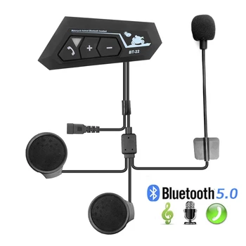 BT22 Bluetooth 5.0 Гарнитура для мотошлема, беспроводные стереонаушники с громкой связью, мотоциклетные наушники, MP3 динамик с микрофоном, водонепроницаемые
