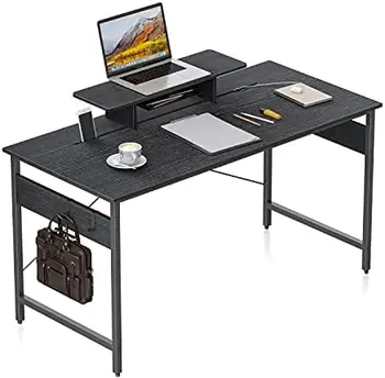 Компьютерный стол 55-дюймовый Домашний офисный стол со столиком для хранения, Современный письменный стол для ПК с кронштейном для мобильного телефона и крючками, Br