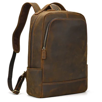 Винтажный кожаный рюкзак Crazy Horse для мужчин, Дорожные сумки из натуральной воловьей кожи, школьный ноутбук для мужчин