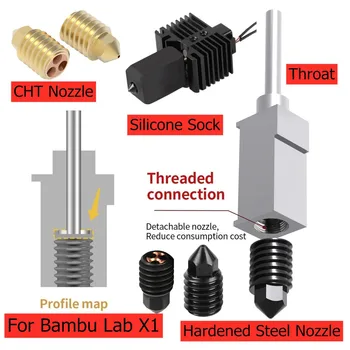 Аксессуары Hotend 3D Для Bambu Lab X1 P1P С соплом из закаленной стали 0.2/0.3/0.4/0.6/0.8 термистор для латунного сопла mm Clone CHT