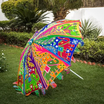 Декоративный садовый зонтик-зонт с вышивкой в виде слона и дерева