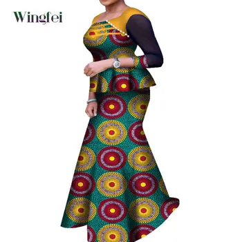 Модный Женский комплект из 2 предметов, юбка и топ с принтом в африканском стиле, Анкара, дашики, Женская одежда для вечеринок с вырезом лодочкой, WY7657