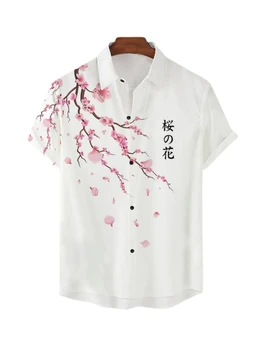 Негабаритная мужская Гавайская рубашка Винтажного белого цвета в японском стиле, Одежда с коротким рукавом, Мужские топы с цветочным узором, летняя мода 2023