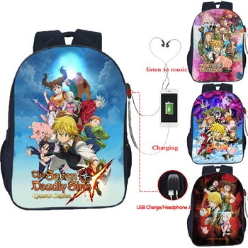 The Seven Deadly Sins USB Рюкзаки для девочек и мальчиков, Рюкзаки с героями мультфильмов и аниме, Детские рюкзаки, школьные сумки для студентов, Подростковые Mochilas