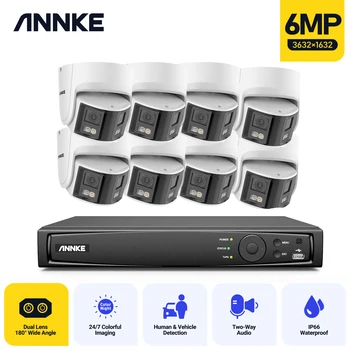 Annke Панорамная камера видеонаблюдения на 180 °, комплекты системы видеонаблюдения 265 + 6 Мп, IP-камера с двумя объективами 2,8 мм, POE CCTV, видеонаблюдение на открытом воздухе