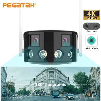 PEGATAH 4-мегапиксельная IP-камера с двумя объективами, Сверхширокоугольная Камера панорамного наблюдения на 180 °, Уличные Wifi-камеры обнаружения человека iCSee