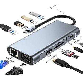 USB C КОНЦЕНТРАТОР Type C к HDMI-совместимому адаптеру USB 3.0 11 в 1 Type C концентратор-док-станция для MacBook Pro Air USB C Разветвитель