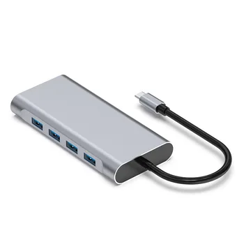 USB Разветвитель Передача данных Из алюминиевого Сплава Быстрая Зарядка Проекция экрана 11 В 1 для Macbook Hp Usb Type C Серебристый