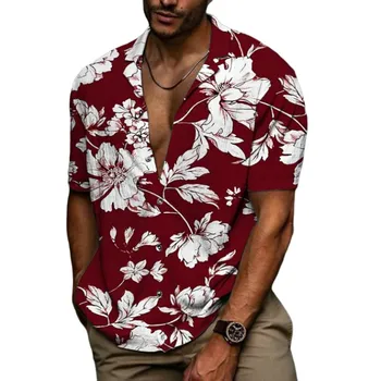 Гавайская Повседневная Рубашка Harajuku с растительным 3D Принтом Для Мужчин, Негабаритная Модная Пляжная Одежда с Лацканами и короткими рукавами в Уличном Стиле