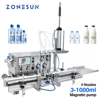 ZONESUN 4 Сопла, Магнитный насос, Автоматический настольный наполнитель жидкой воды с конвейером, машина для розлива напитков и Духов