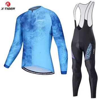 Мужская одежда для велоспорта X-TIGER с длинными рукавами, Осенний комплект из джерси для велоспорта, быстросохнущий Мужской комплект для велоспорта, Одежда для горных велосипедов, Спортивная одежда