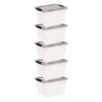 Коробка для хранения Stack & Pull ™ из прозрачного пластика емкостью 19 литров с пряжками, серая, набор из 5 штук