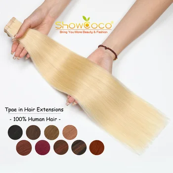 Лента для наращивания человеческих волос Для женщин, Платиновый Блонд #613, Бесшовная Клейкая лента Ins, Прямые 100% человеческие волосы