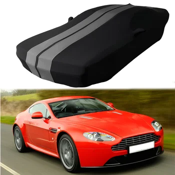 Бархатный чехол для всего кузова автомобиля, пылезащитный Защитный чехол для автомобиля, пылезащитный, устойчивый к царапинам, Черный С серыми полосками Для Aston Martin