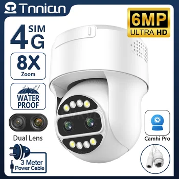 Tnnian 6MP 4G SIM-карта с Двумя Объективами PTZ WIFI Камера POE 8X Zoom AI Отслеживание человека Безопасность CCTV IP-камера Наблюдения Camhi Pro
