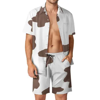 Коричневый мужской пляжный костюм с принтом коровы, 2 предмета, брючное платье, Высококачественный Милый домашний Eur Размер