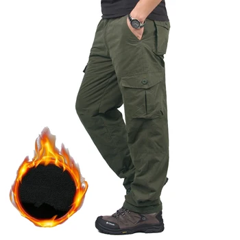 Теплые флисовые брюки карго Мужские зимние тактические военные брюки Утепленные Повседневные хлопчатобумажные рабочие брюки-бомбер Плюс размер 3XL