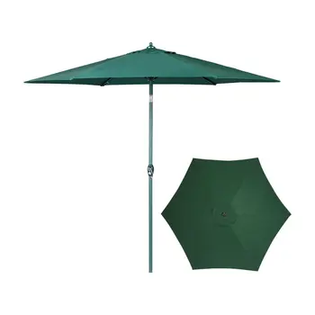 9-дюймовый Уличный зонт для продажи во внутреннем дворике, Кнопочный Наклон, Рукоятка, 6 Ребер жесткости, Зеленый Солнцезащитный Пляжный Зонт для поддержки и удержания Дождевика.