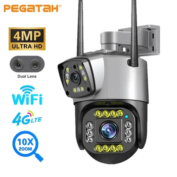 4MP Wifi 4G PTZ-камера HD С двойным Объективом 10X Zoom Наружная IP-камера Безопасности AI Human Detect Полноцветные Камеры Видеонаблюдения