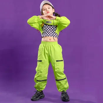Kid Kpop Outfit, Одежда для девочек, Толстовки, Толстовка, Укороченный топ, Рубашка с длинным рукавом, Тактические Брюки-карго, Танцевальный костюм в стиле хип-хоп