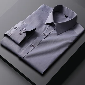 Мужские классические однотонные рубашки с длинным рукавом, Весна 2023, Официальная деловая Повседневная рубашка стандартного кроя для работы в офисе