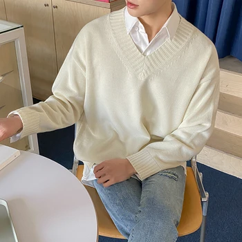 C Y мужской свитер с V-образным вырезом, корейский модный осенне-зимний свободный вязаный тонкий свитер, верхняя одежда, базовые топы vingtage, мужские 9Y4236