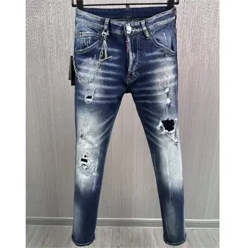 Мужские Модные Джинсы с дырочками, окрашенные распылением, Модные Мото- и байкерские Повседневные брюки из джинсовой ткани dsq9891