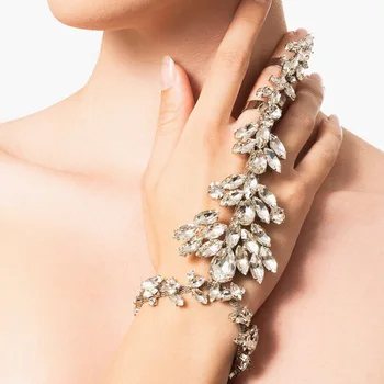 Блестящий Хрустальный цветок, Свадебные кольца на палец, браслеты на цепочке, Свадебные украшения для женщин, геометрические браслеты со стразами