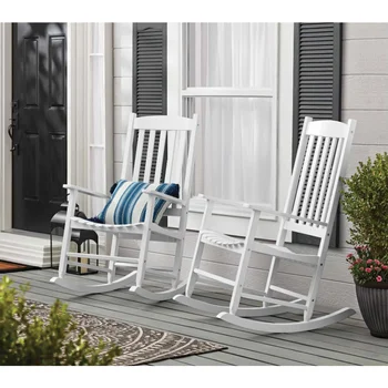 Уличное деревянное кресло-качалка для крыльца, белый цвет, Атмосферостойкое наружное портативное складное кресло