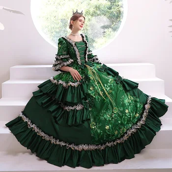 Средневековая Вечеринка Принцесса Ренессанс Косплей Кружевное Бальное Платье Длиной До пола Зеленое Ретро Дворцовое Европейское Платье Королевы Женские Платья Vestidos