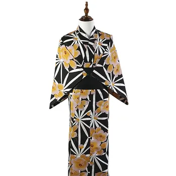 Традиционное кимоно с поясом, сабо, Женская летняя хлопковая винтажная одежда для путешествий, фотосъемки, Косплей, сценический костюм для выступлений